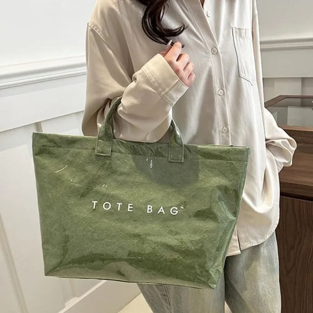 Paper Tote Bag PVC Surface Womens Vintage Clear Handbag Satchel